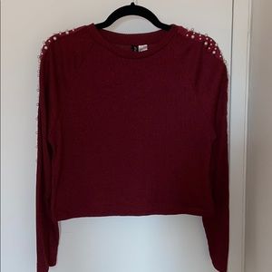L PEARL SLEEVE Maroon long crop top